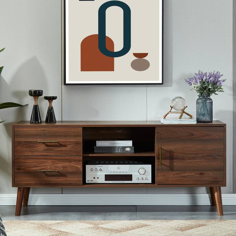 Walnut TV Stand Media for TVs Up to 60", Mid Century Modern TV